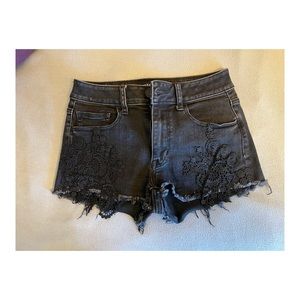 Black denim American eagle shorts with lace